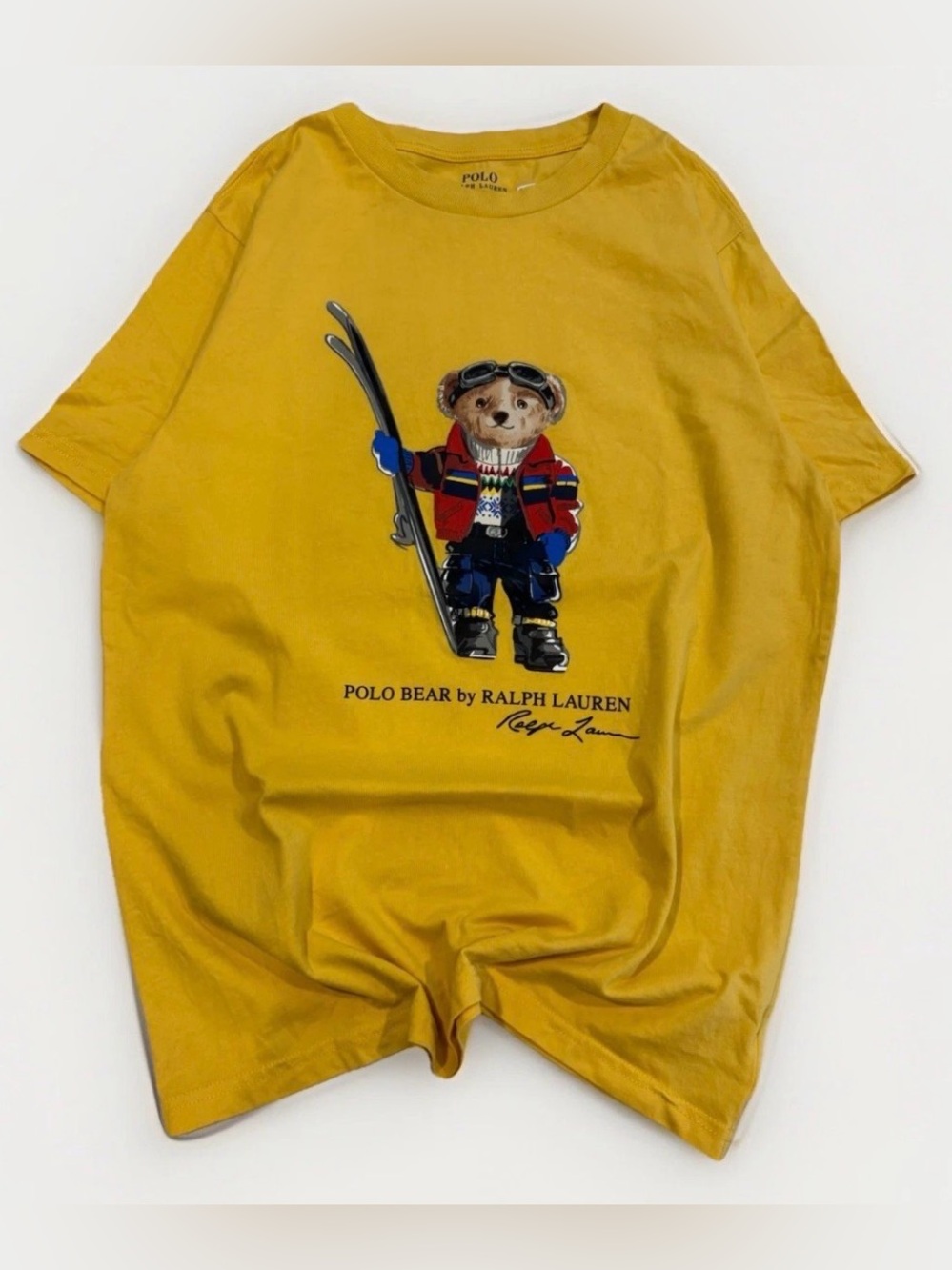 Kids Polo Bear Ralph Lauren T-Shirt Yellow Ski Shirt Size Youth Large (14/16)